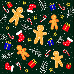 Christmas seamless pattern with christmas cookies and gifts 