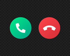 Call and reject the call buttons vector icons. Green yes and red no buttons. Pick up and hang up the phone symbols isolated Vector EPS 10