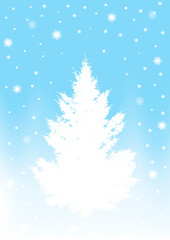 Silhouette of Christmas tree with shiny snowflakes - spruce for New Year holiday greeting card and winter natural design