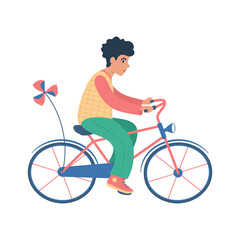 Boy riding a bicycle. flat style illustration.