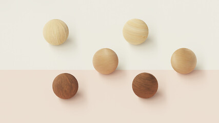 Wooden beads on a delicate background 3D render