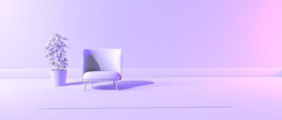 Relaxing chair with plant - Monochrome minimal theme - 3D render