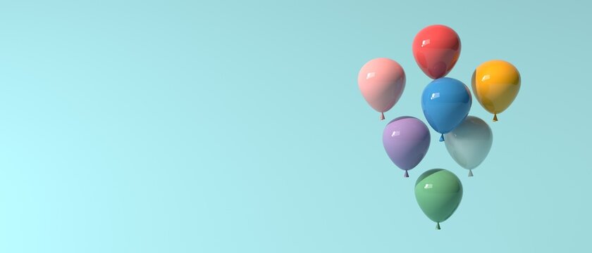 Floating balloons on a colored background - 3D render