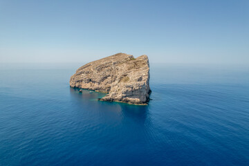 Aerial view of Isola di Foradada next to Neptune Grotto in Sardinia