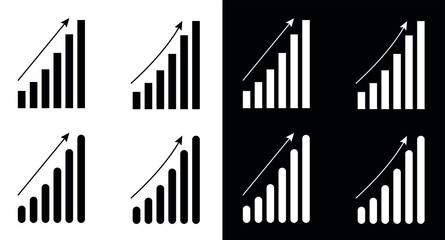 Growing bar graph icon in flat style black and white. Increase arrow vector illustration on white isolated background. Infographic progress business concept. success business symbol.