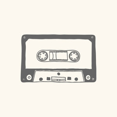 Retro Vintage Cassette Music Hand Drawn Illustration Drawing