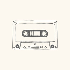 Retro Vintage Cassette Music Hand Drawn Illustration Drawing