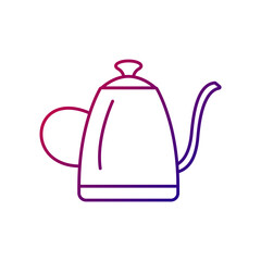 Coffee pot outline icon. Kitchen crockery. Barista dishes. Purple gradient symbol. Isolated vector illustration