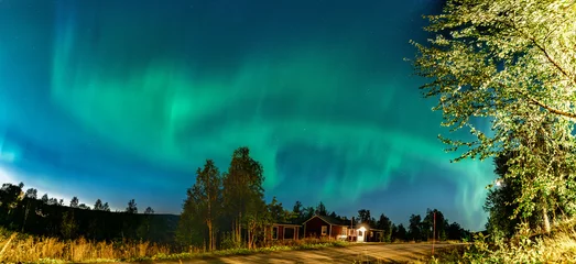 Foto auf Alu-Dibond Northern Lights over countryside in Swedish Lappland. One of the best place to see the Aurora Borealis, green lights in the sky © Alexandre Patchine