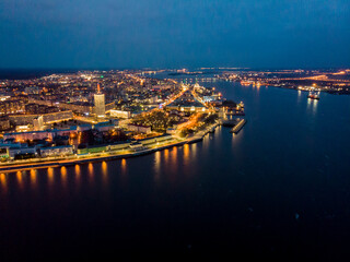 Bird's eye view of Arkhangelsk. Evening cityscape 