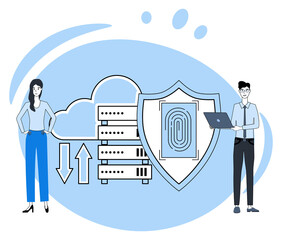 Cloud data.Secure cloud storage.Secure data transfer.Flat vector illustration.