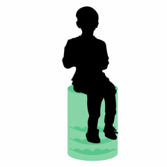 Silhouette of a child sitting on an ottoman. Photo studio and model. Isometric flat style. Isolated vector illustration.