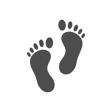 Footprint icon. Barefoot symbol. Step mark. Trekking shape. Distance badge. Medical examination. Foot silhouette Follow template. Vector illustration