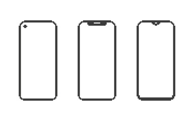 Mockup devices. Pixel images of mobile phones. Pixel Art. Vector illustration
