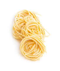 Italian pasta nest. Uncooked spaghetti nest.