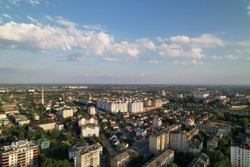 Fototapeta na wymiar Aerial view of the city in the evening. Colorful panoramic view. Eastern Europe