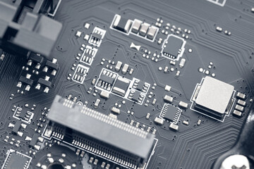 Electronic Circuit Chip of a computer motherboard. Abstract background technology