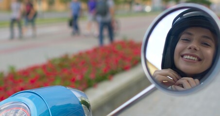 reflection of the face of young beautiful girl