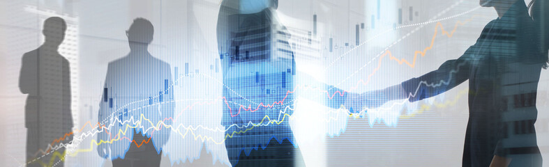 Business finance growth graph chart analysing diagram trading and forex exchange concept double...