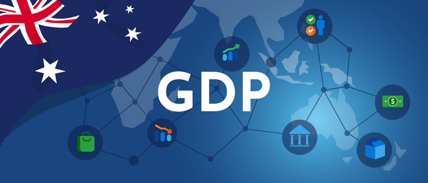 Australia GDP Gross Domestic Product Of Australian Flag And Map Illustration Country Productivity