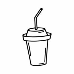 Single hand drawn a glass of coffee, chocolate, cocoa, americano or cappuccino. Doodle vector illustration. Funny and cute Illustration for tea party at cafe or Stay home. Isolated on white background