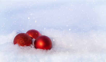 christmas background, Christmas tree toys and cones in the snow