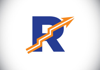 Initial R monogram alphabet symbol design incorporated with the arrow. Financial or success logo concept. Font emblem. Logo for business and company identity
