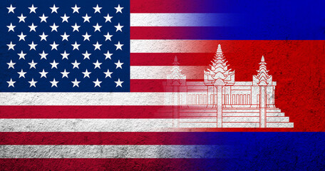 United States of America (USA) national flag with Cambodia National flag. Grunge background