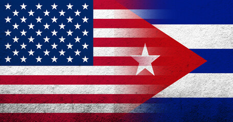 United States of America (USA) national flag with Cuba National flag. Grunge background © Chernobrovin