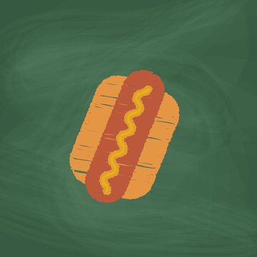 Hot dog Icon design, Colorful chalk. Draw a picture on the blackboard.
