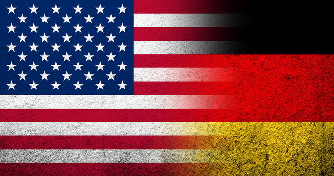United States of America (USA) national flag with national flag of Germany . Grunge background