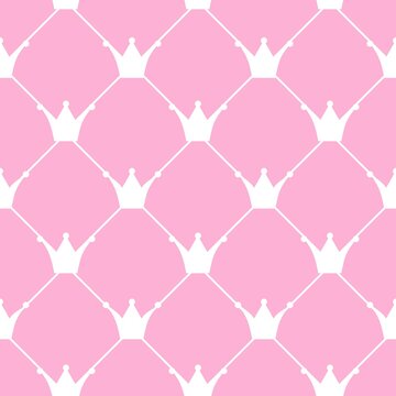Pink and white crowns pattern background. Seamless pattern background. Vector background.