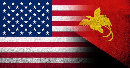 United States of America (USA) national flag with Papua New Guinea National flag. Grunge background
