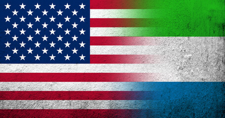 Fototapeta premium United States of America (USA) national flag with Sierra Leone National flag. Grunge background