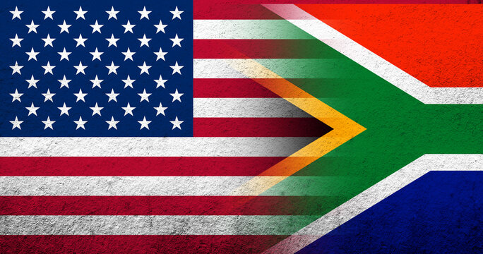 United States of America (USA) national flag with South Africa National flag. Grunge background