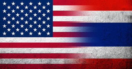 United States of America (USA) national flag with Thailand National flag. Grunge background