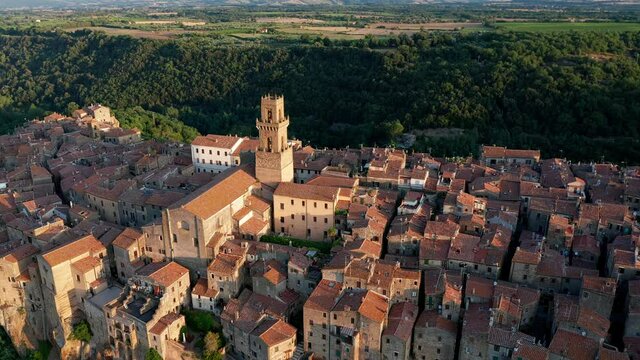 Aerial view of the medieval town of Pitigliano in Tuscany, Italy