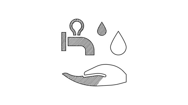 Black line Wudhu icon isolated on white background. Muslim man doing ablution. 4K Video motion graphic animation