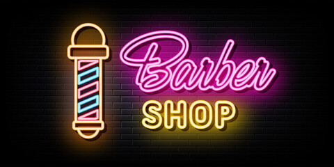 Barber Shop Logo Neon Signs Vector. 