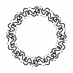 Vector round abstract frame, doodle curls and dots isolated on white background. Cute Illustration for seasonal design, textile, decoration kids playroom or greeting card. Hand drawn prints and doodle