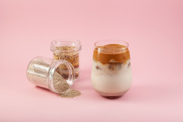 Dalgona Misugaru Latte - Korean beverage made from roasted multigrain powder, milk and coffee
