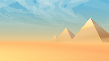 Fototapeta na wymiar desert landscape with ancient pyramids at sunset