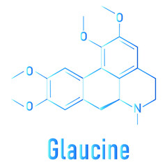 Obraz premium Glaucine alkaloid molecule. Found in yellow hornpoppy (Glaucium flavum) and a number of other plants. Skeletal formula.