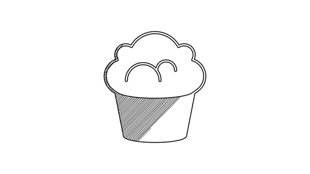 Black line Muffin icon isolated on white background. 4K Video motion graphic animation