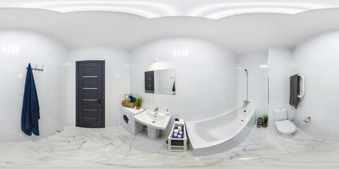 360 seamless hdri panorama view inside interior of expensive bathroom in modern flat apartments...