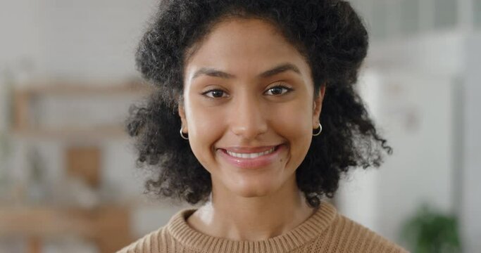 portrait beautiful african american woman smiling looking happy feeling confident happy independent female testimonial concept 4k footage