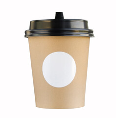paper cup with a black lid on a white background
