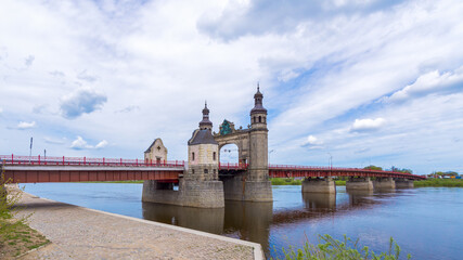 Queen Louise Bridge on the Neman River. Border crossing Russia-Lithuania during the coronavirus pandemic. - 455380412