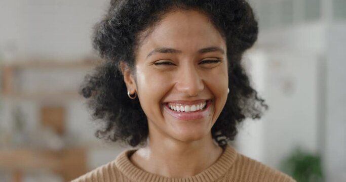 portrait beautiful african american woman laughing looking happy feeling confident happy independent female testimonial concept 4k footage