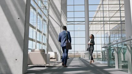 happy business people funny handshake african american businessman greeting female colleague shaking hands in corporate office welcoming friend 4k